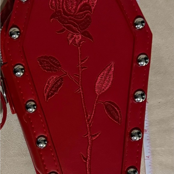 ๐ Red Coffin Crossbody Purse Bag with silver studs. ~9โ tall & ~3โ depth - Picture 2 of 10